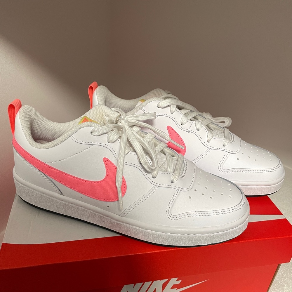 Nike Women's Court Borough White and Pink Athletic Sneakers